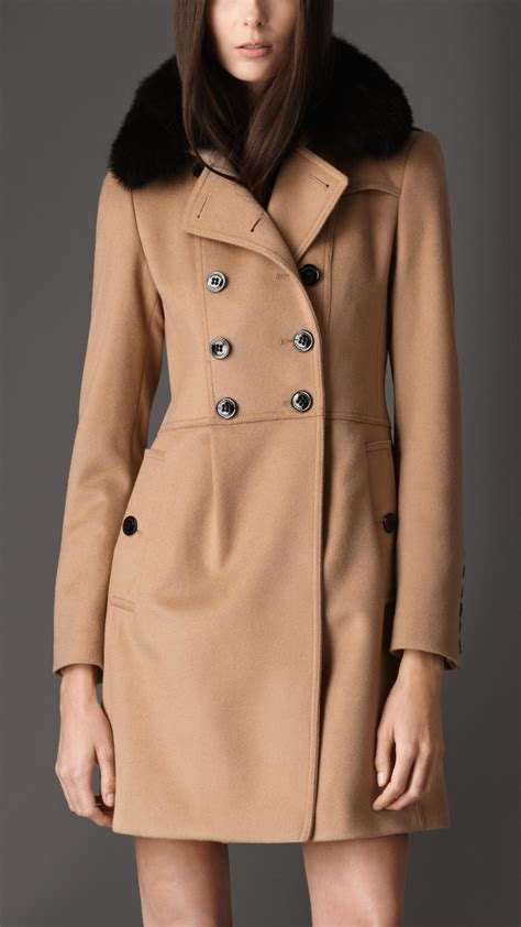 burberry pleat detail wool cashmere pea coat|Burberry wool coats for women.